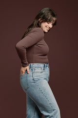Long Sleeve Ribbed Crewneck Bodysuit | Coffee