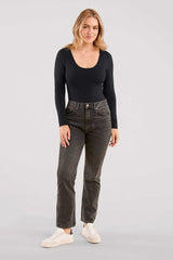 Long Sleeve Scoop Neck Bodysuit | Black