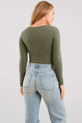 Long Sleeve Scoop Neck Bodysuit | Olive