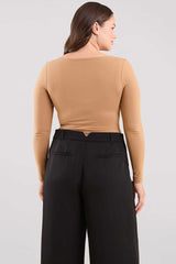 Long Sleeve Square Neck Bodysuit | Cinnamon