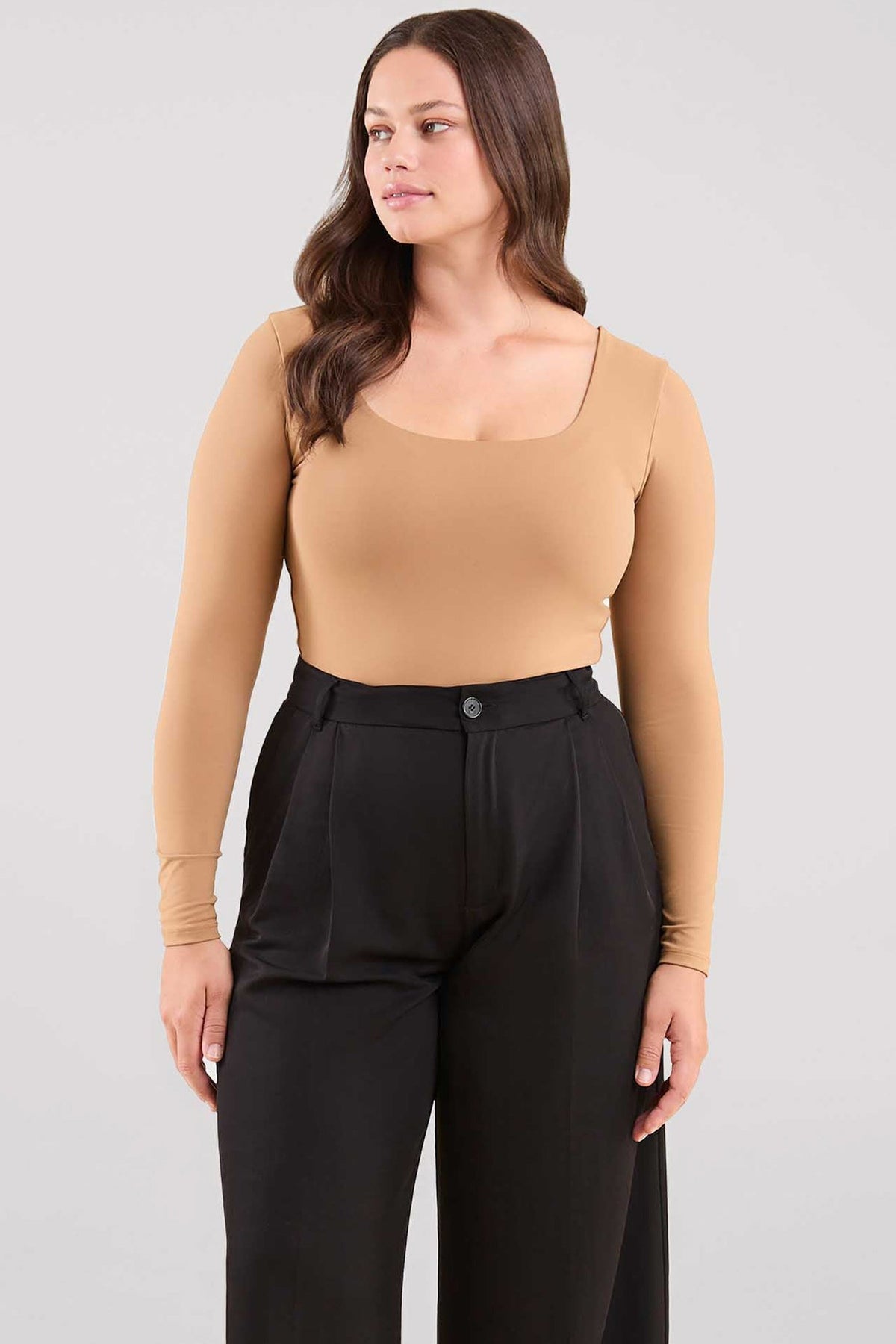 Long Sleeve Square Neck Bodysuit | Cinnamon