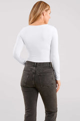 Long Sleeve Square Neck Bodysuit | White