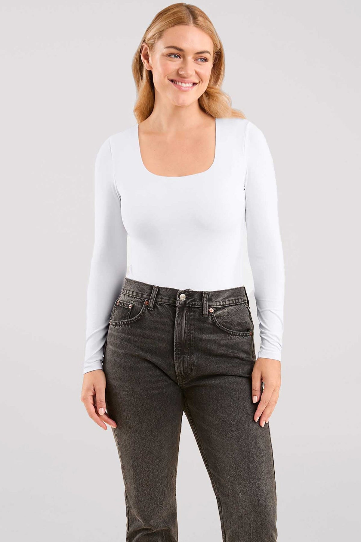 Long Sleeve Square Neck Bodysuit | White