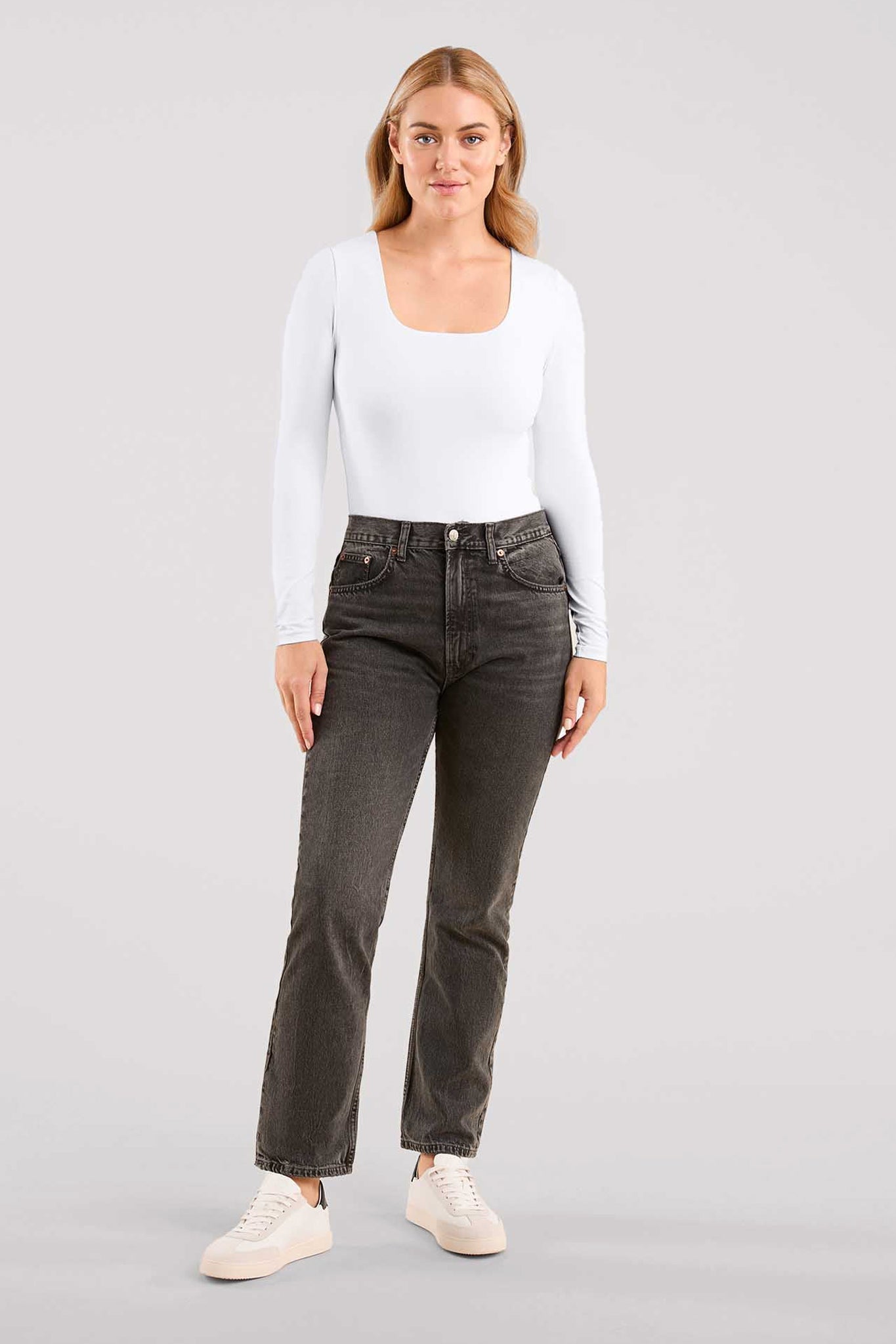 Long Sleeve Square Neck Bodysuit | White