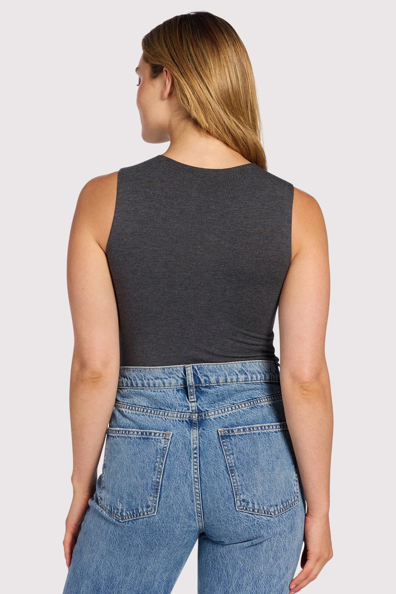 Cotton Stretch Classic Crewneck Tank Bodysuit | Heather Charcoal