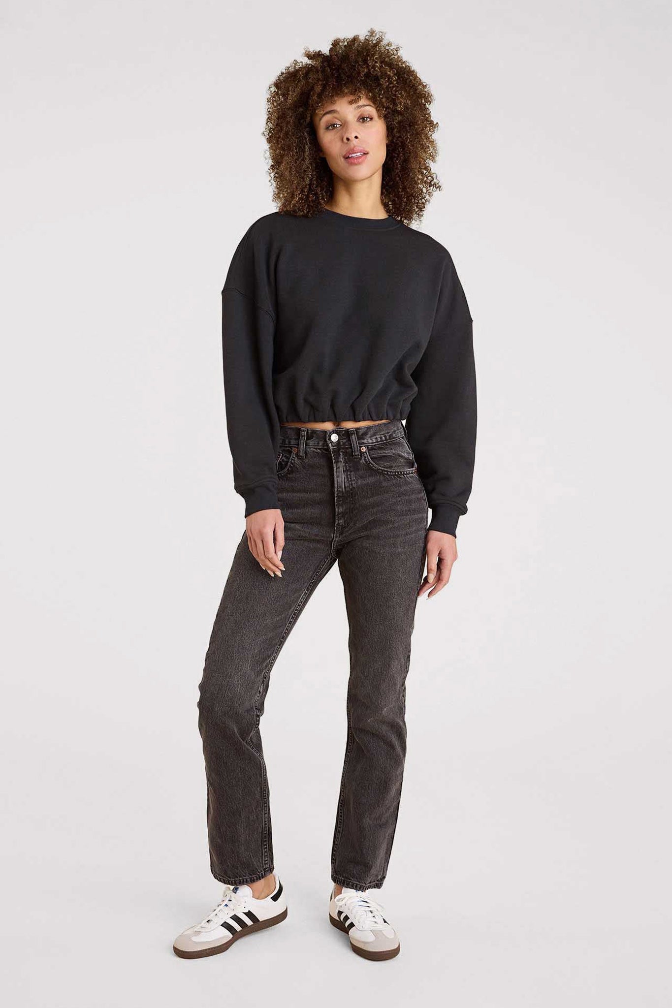 Vintage Fleece Cinch Waist Sweatshirt | Black