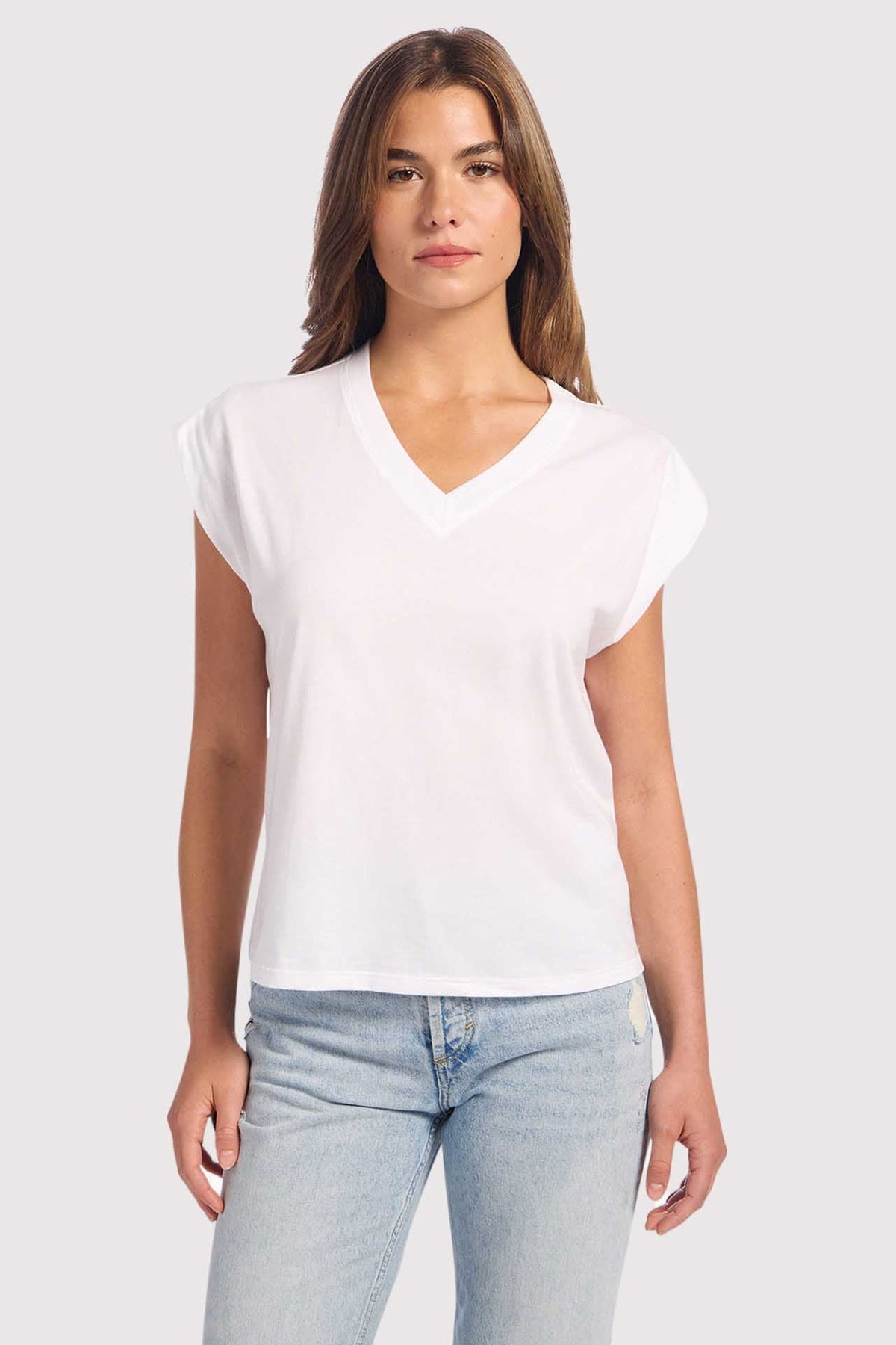 Soft Cotton V-Neck Muscle Tee | White