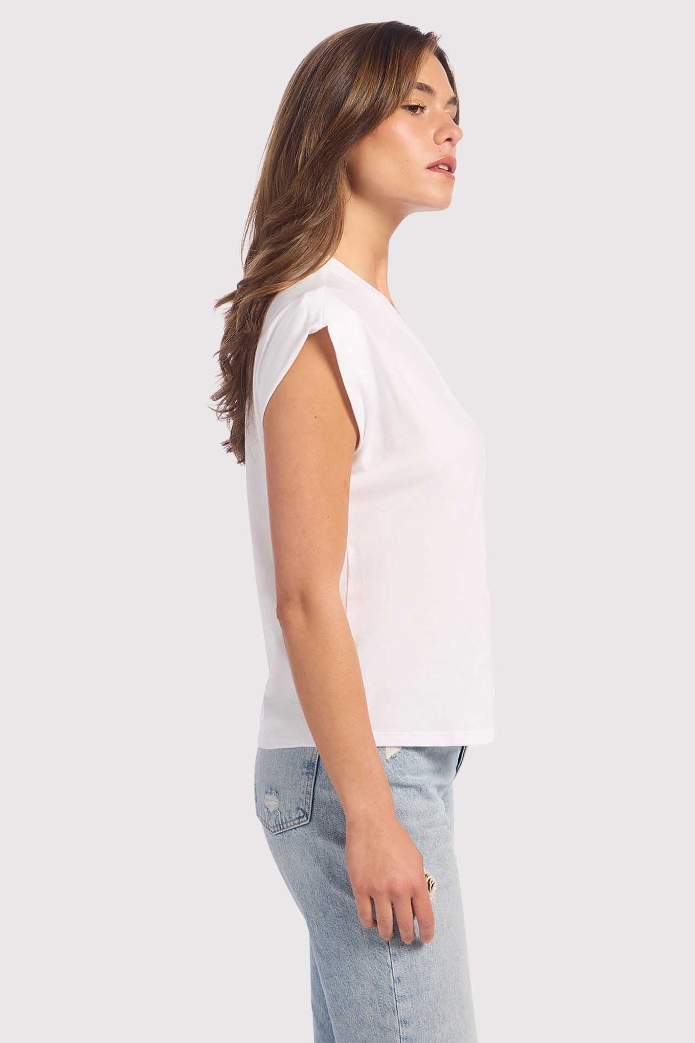 Soft Cotton V-Neck Muscle Tee | White