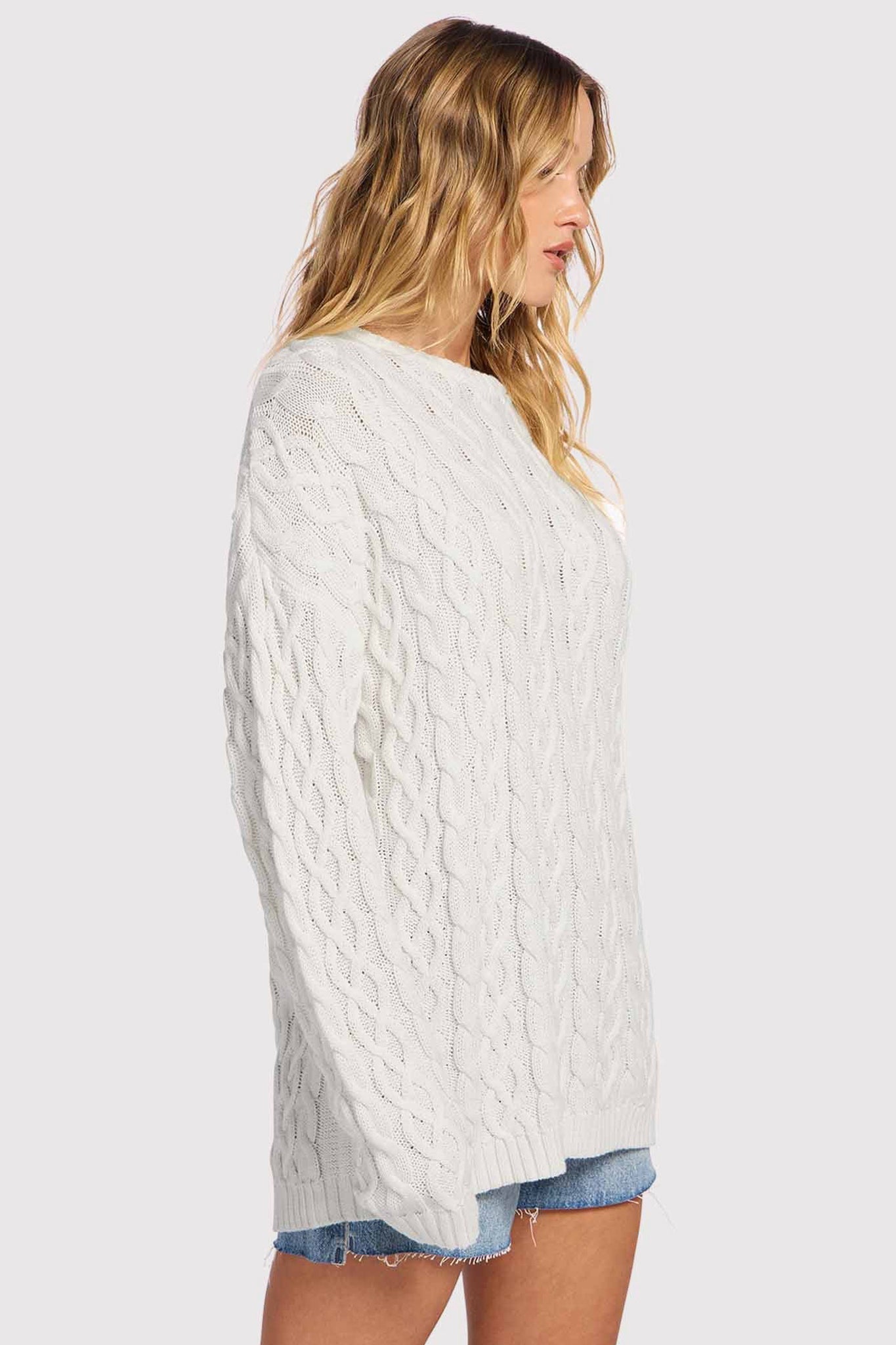 Lightweight Cable Sweater | White