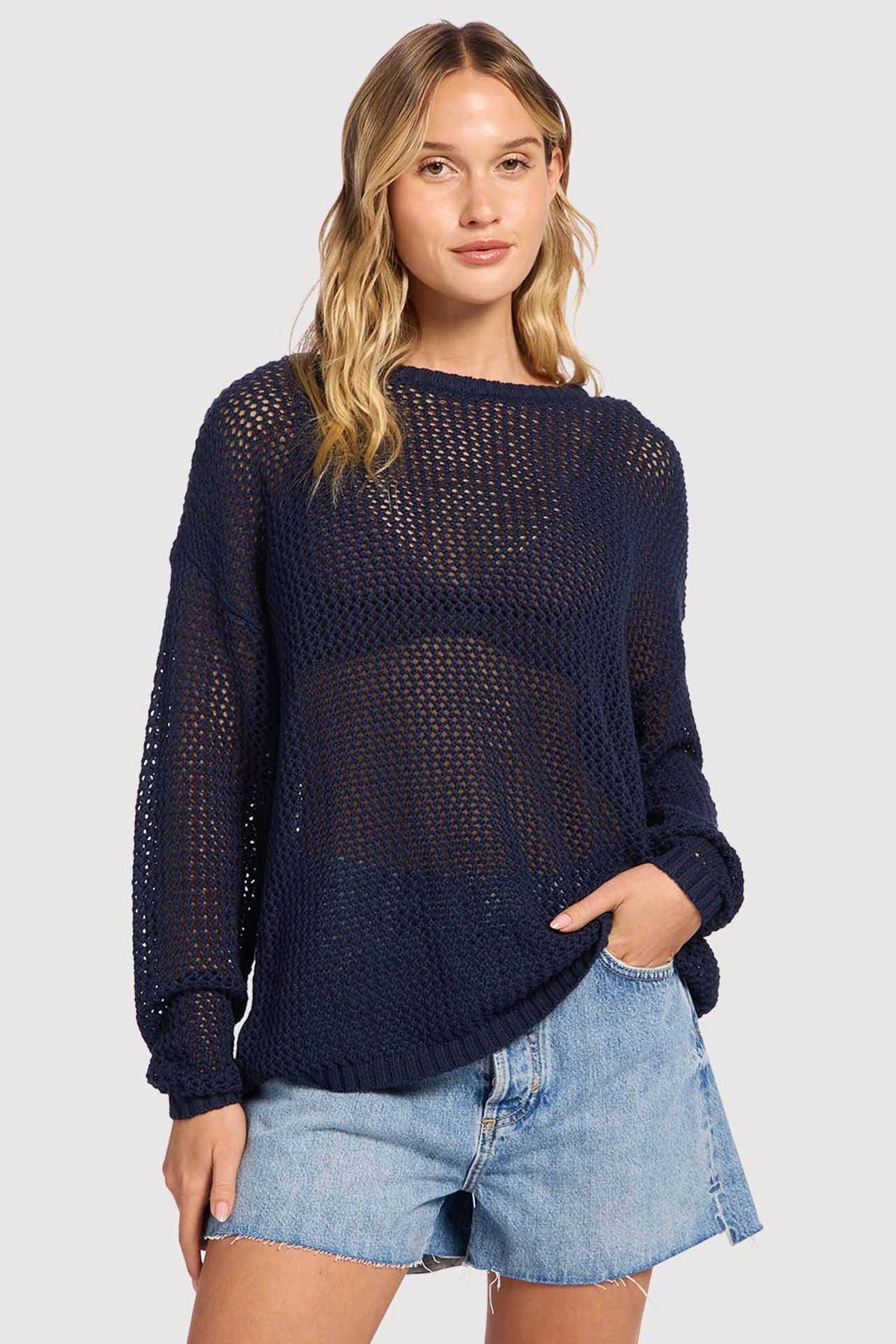 Open Knit Sweater | Navy