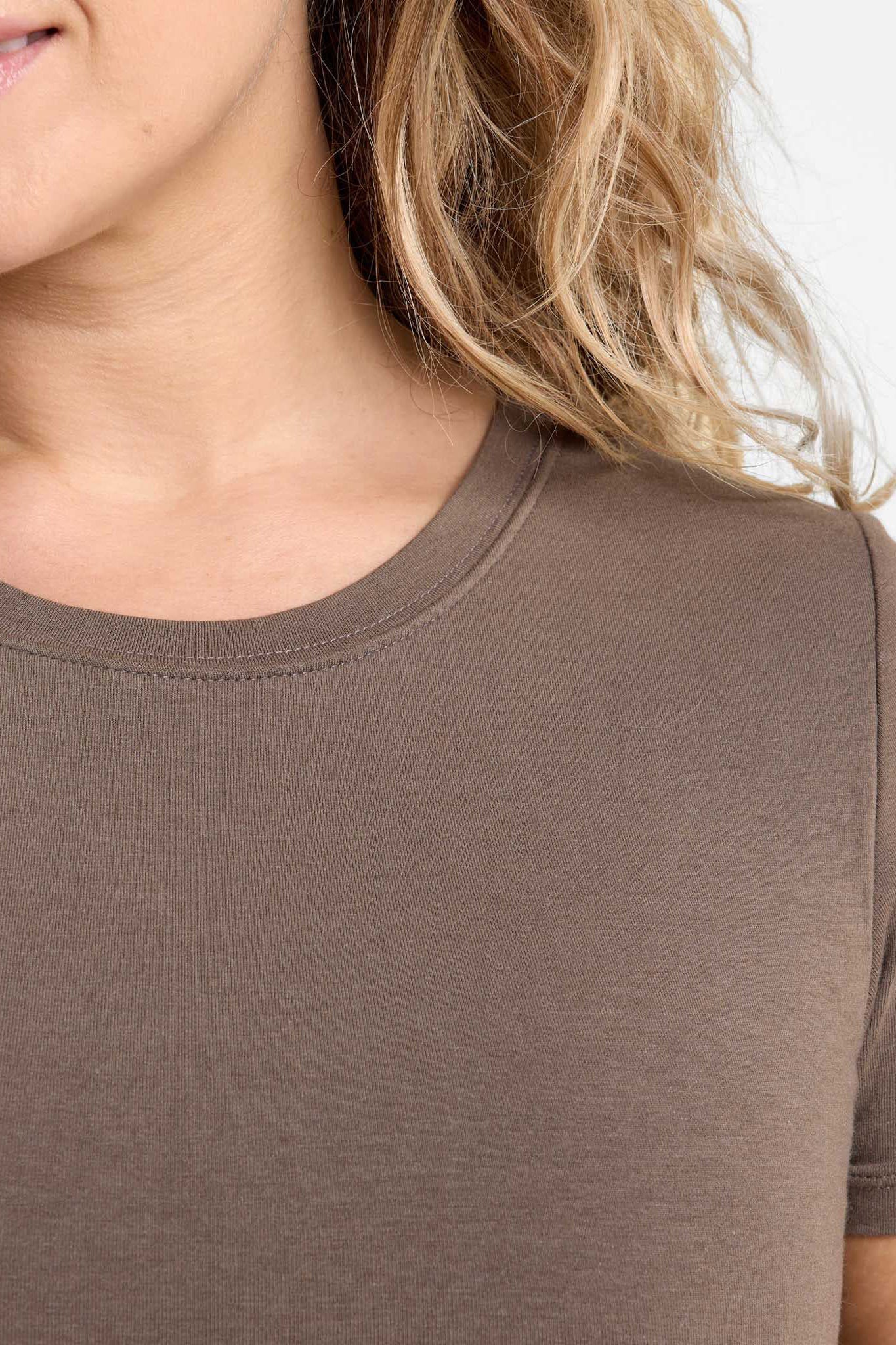 Cotton Stretch Short Sleeve Crewneck Bodysuit | Mocha