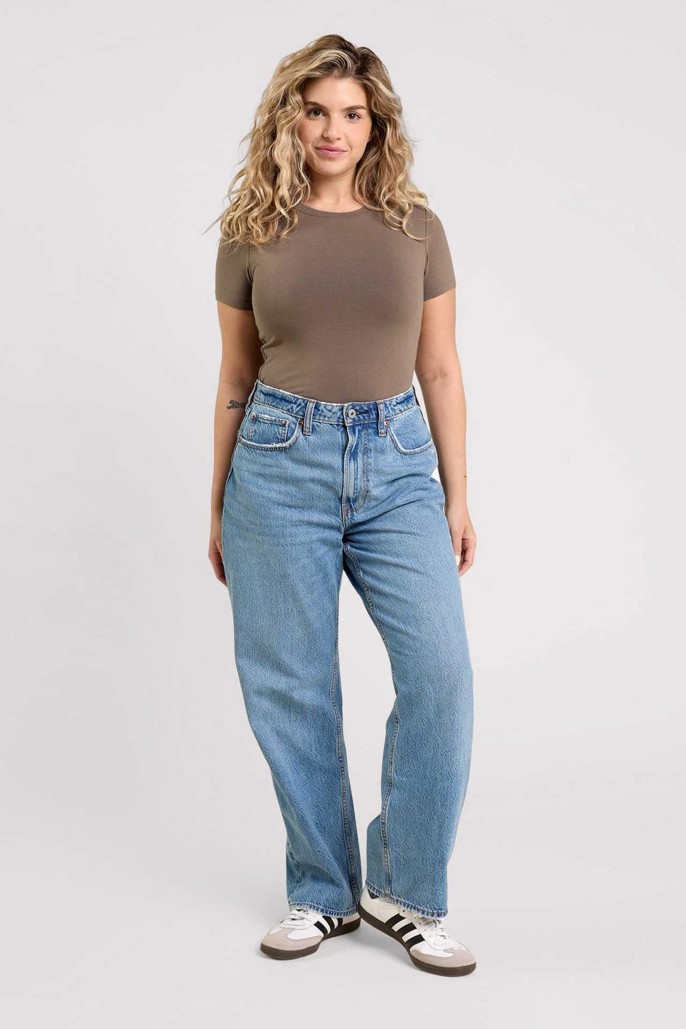 Cotton Stretch Short Sleeve Crewneck Bodysuit | Mocha