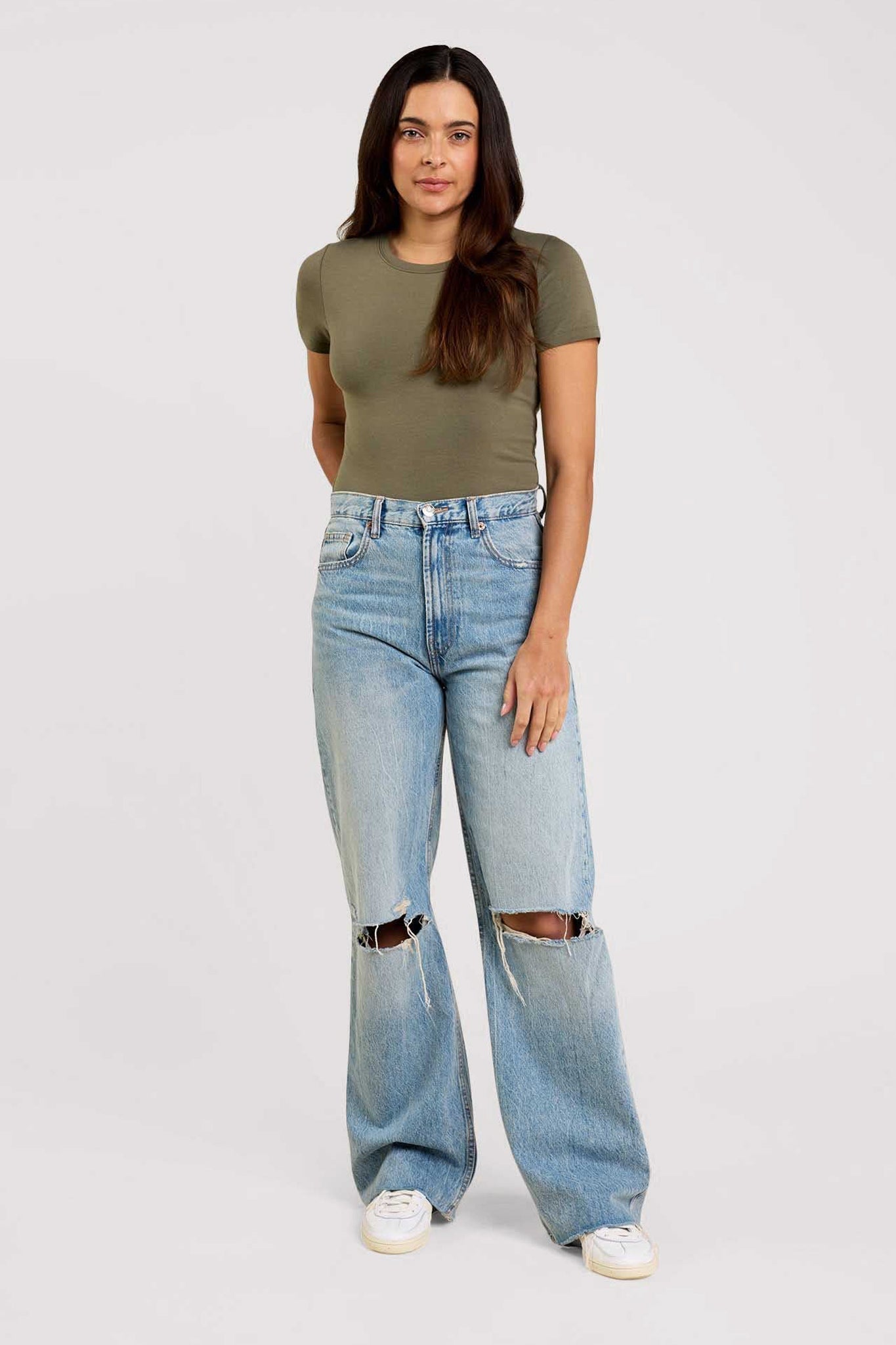 Cotton Stretch Short Sleeve Crewneck Bodysuit | Olive