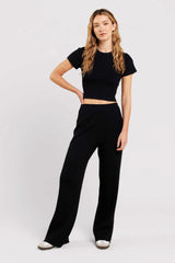 Ribbed Sweater Wide Leg Pant | Black