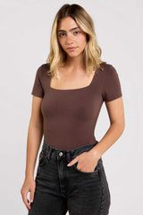 Cotton Stretch Short Sleeve Square Neck Bodysuit