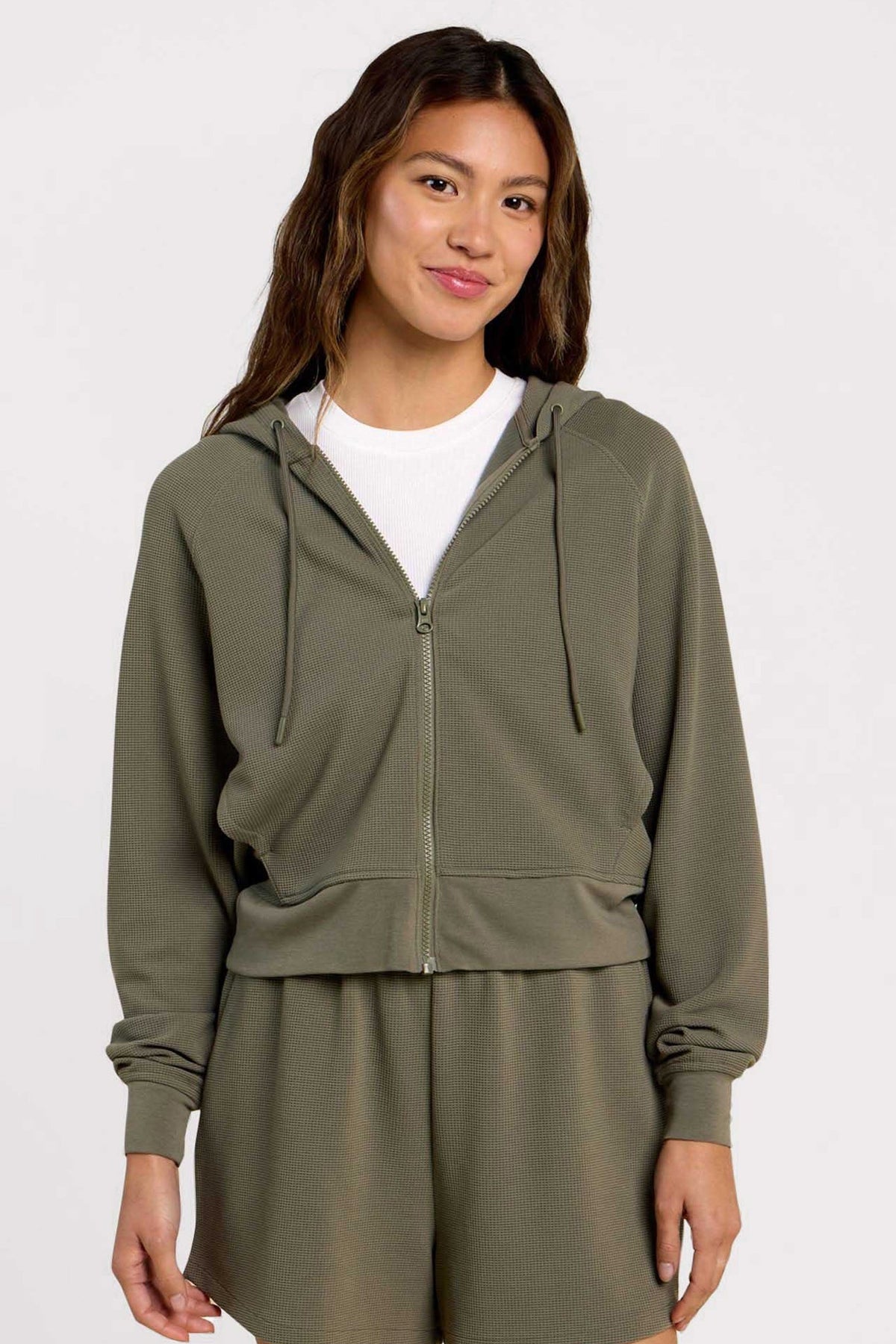 Performance Waffle Zip-Up Hoodie | Olive