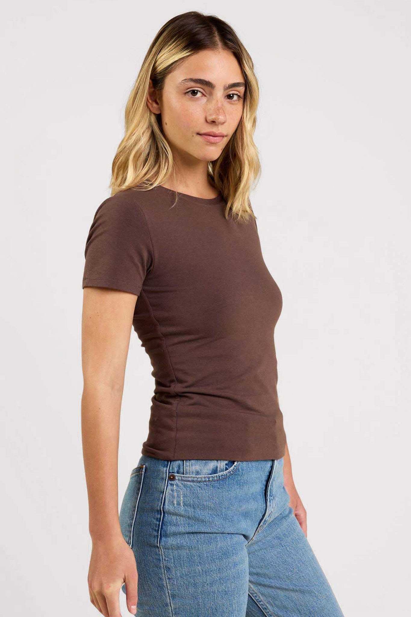 Cotton Stretch Classic Crewneck Tee | Coffee