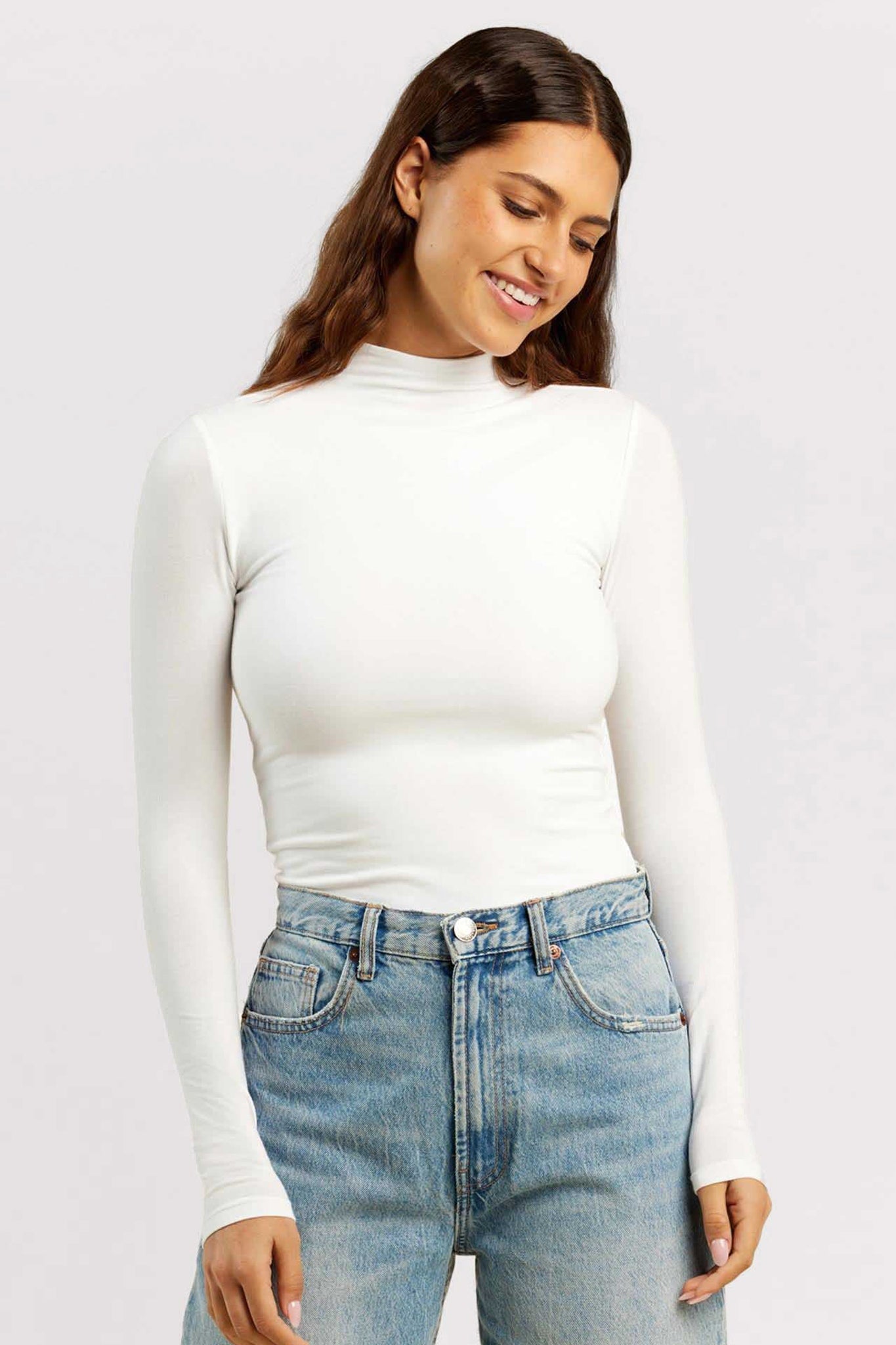 Cotton Stretch Long Sleeve Mock Neck Shirt