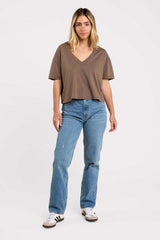 Boxy V-Neck Tee | Mocha
