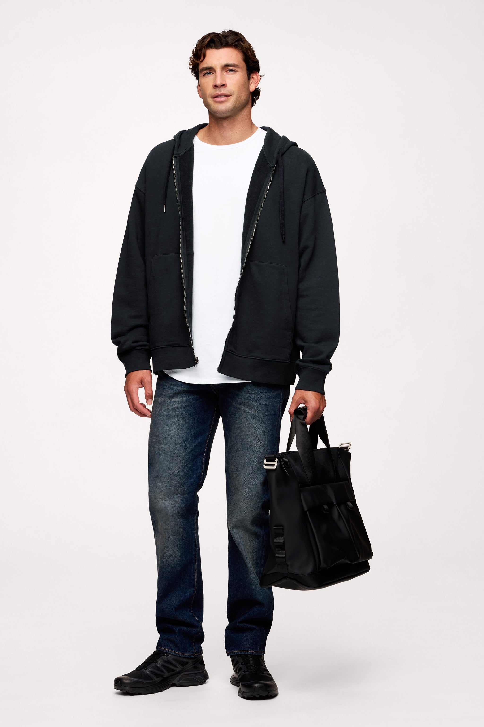 Vintage Washed Zip-Up Hoodie | Black