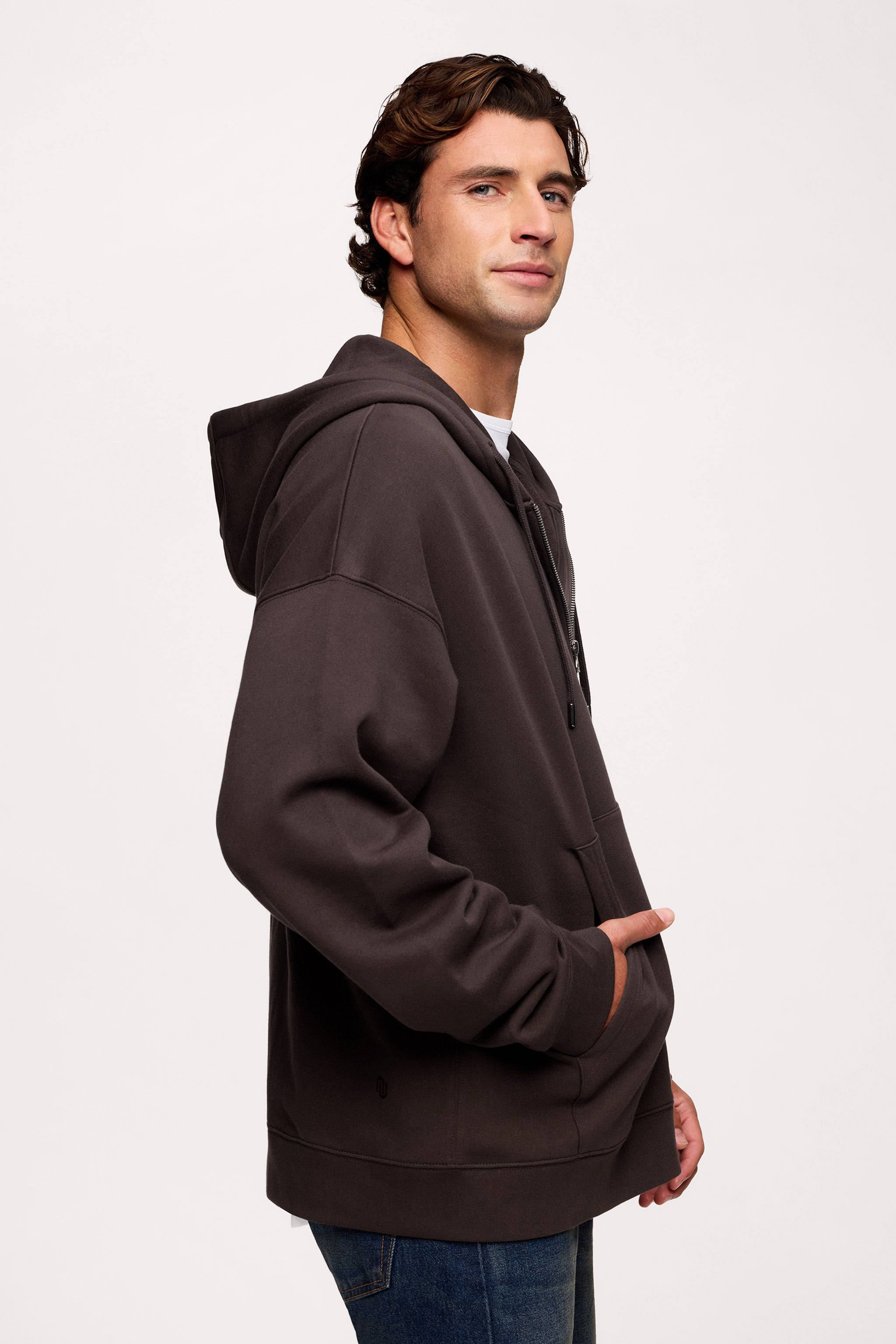 Vintage Washed Zip-Up Hoodie | Espresso