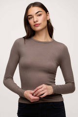 Slinky Rib Long Sleeve Shirt | Mocha