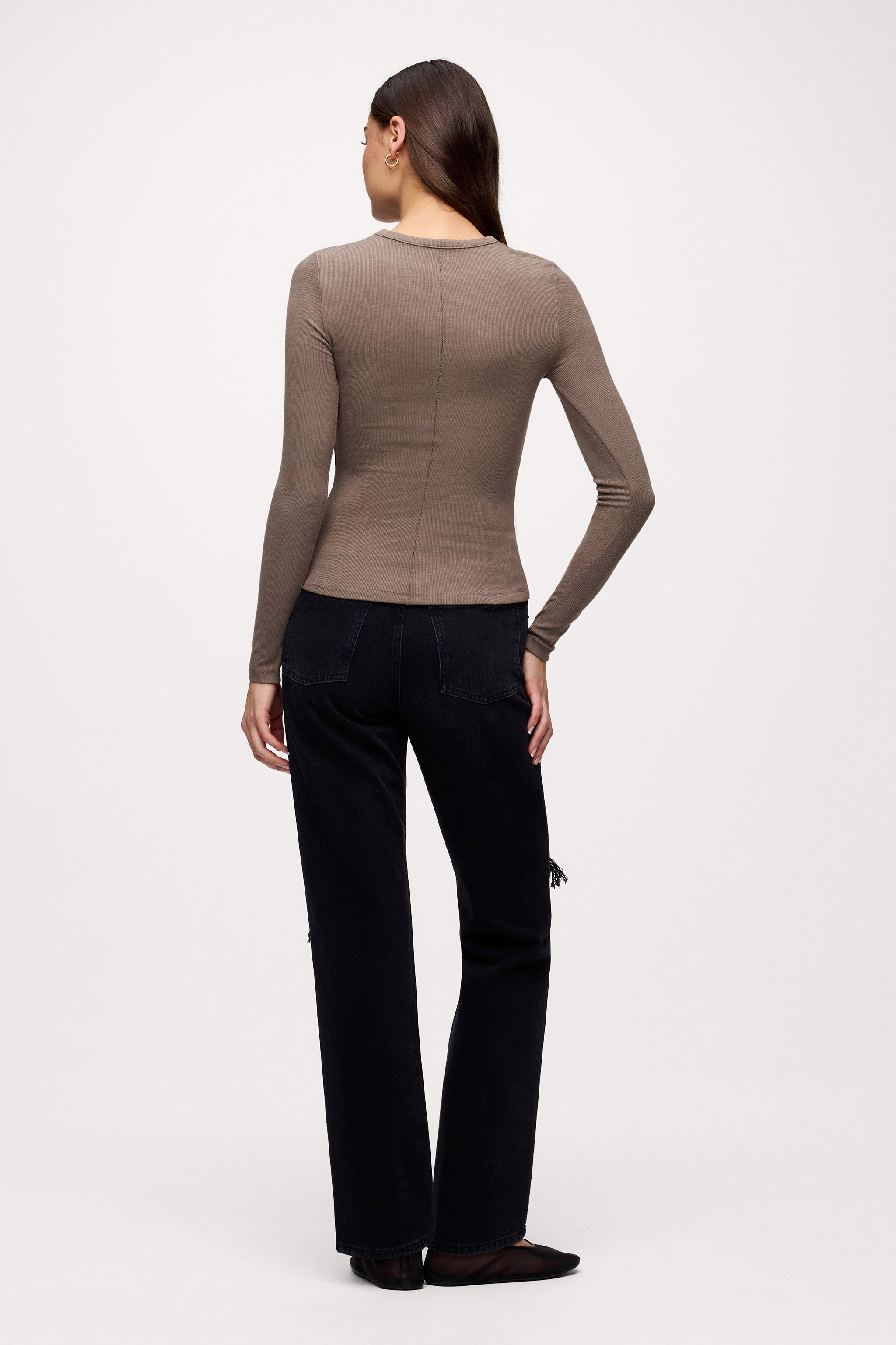 Slinky Rib Long Sleeve Shirt | Mocha