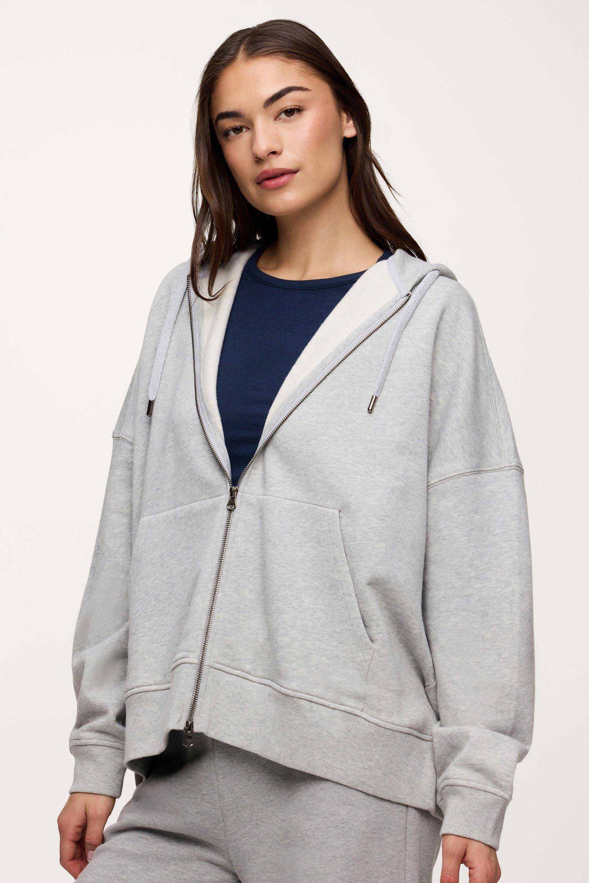 Core Fleece Two Way Zip Hoodie | Heather Grey