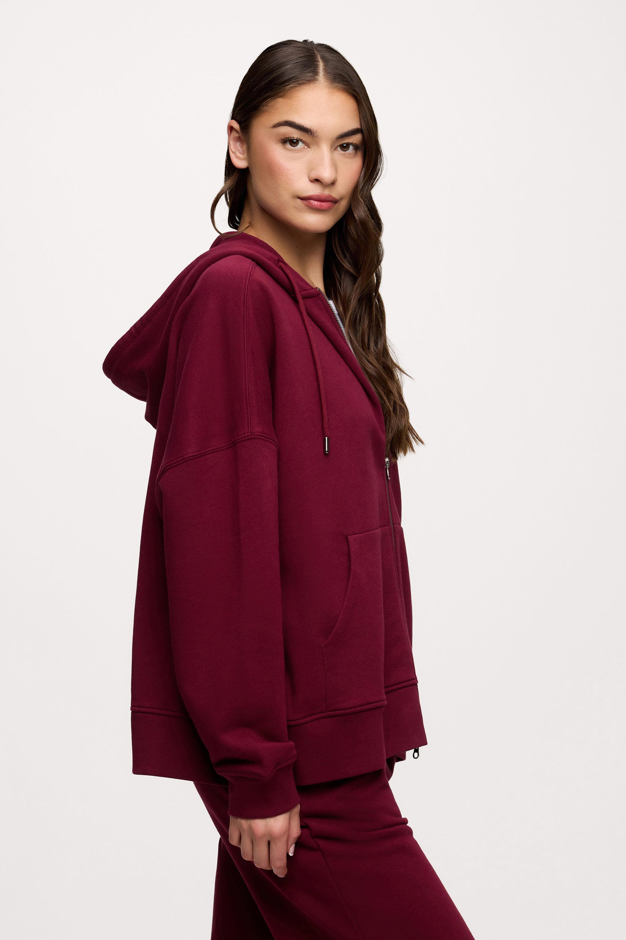 Core Fleece Two Way Zip Hoodie | Ruby