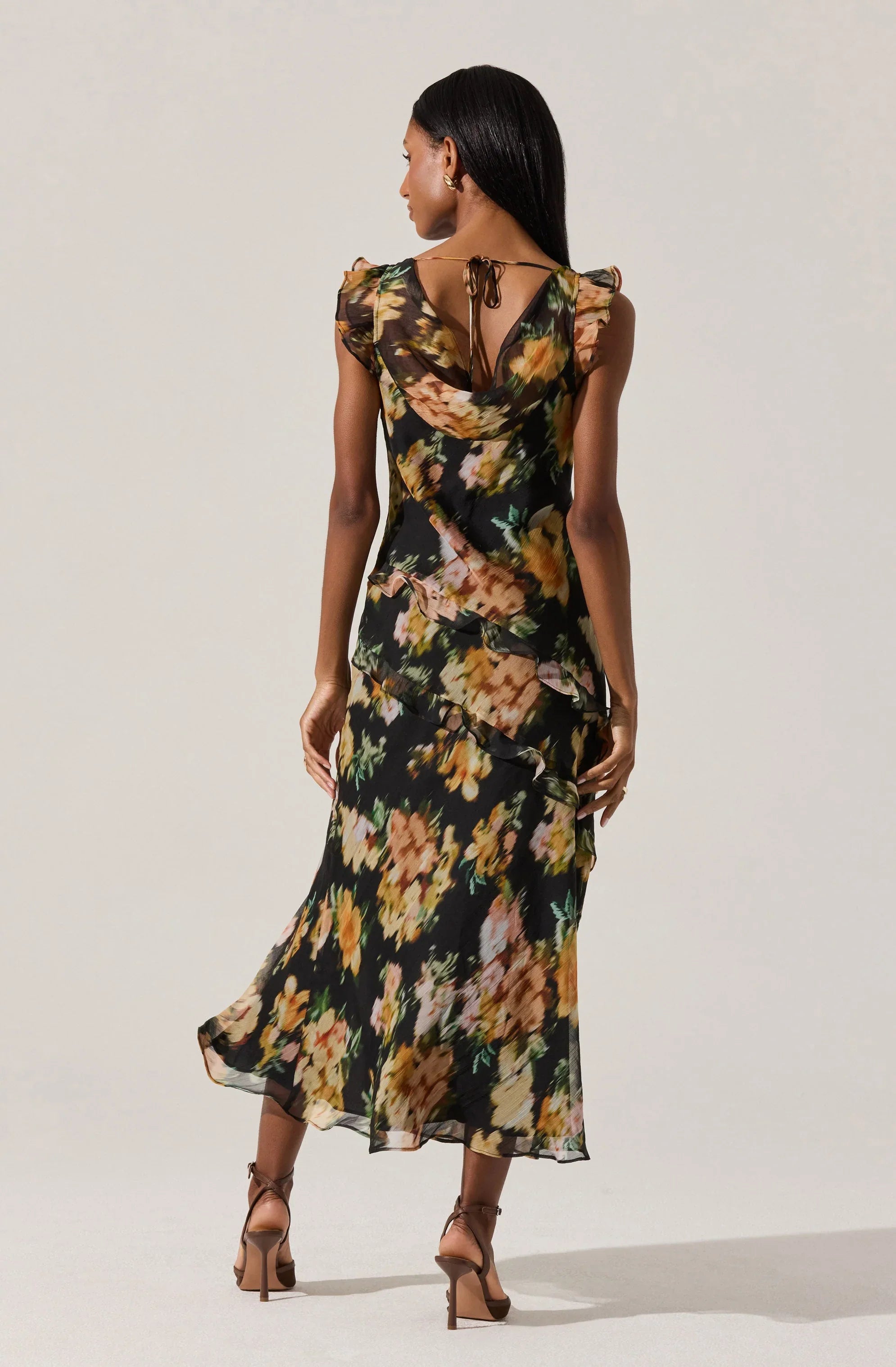 Lbruh Alinta Floral Ruffle Cowl Neck Midi Dress