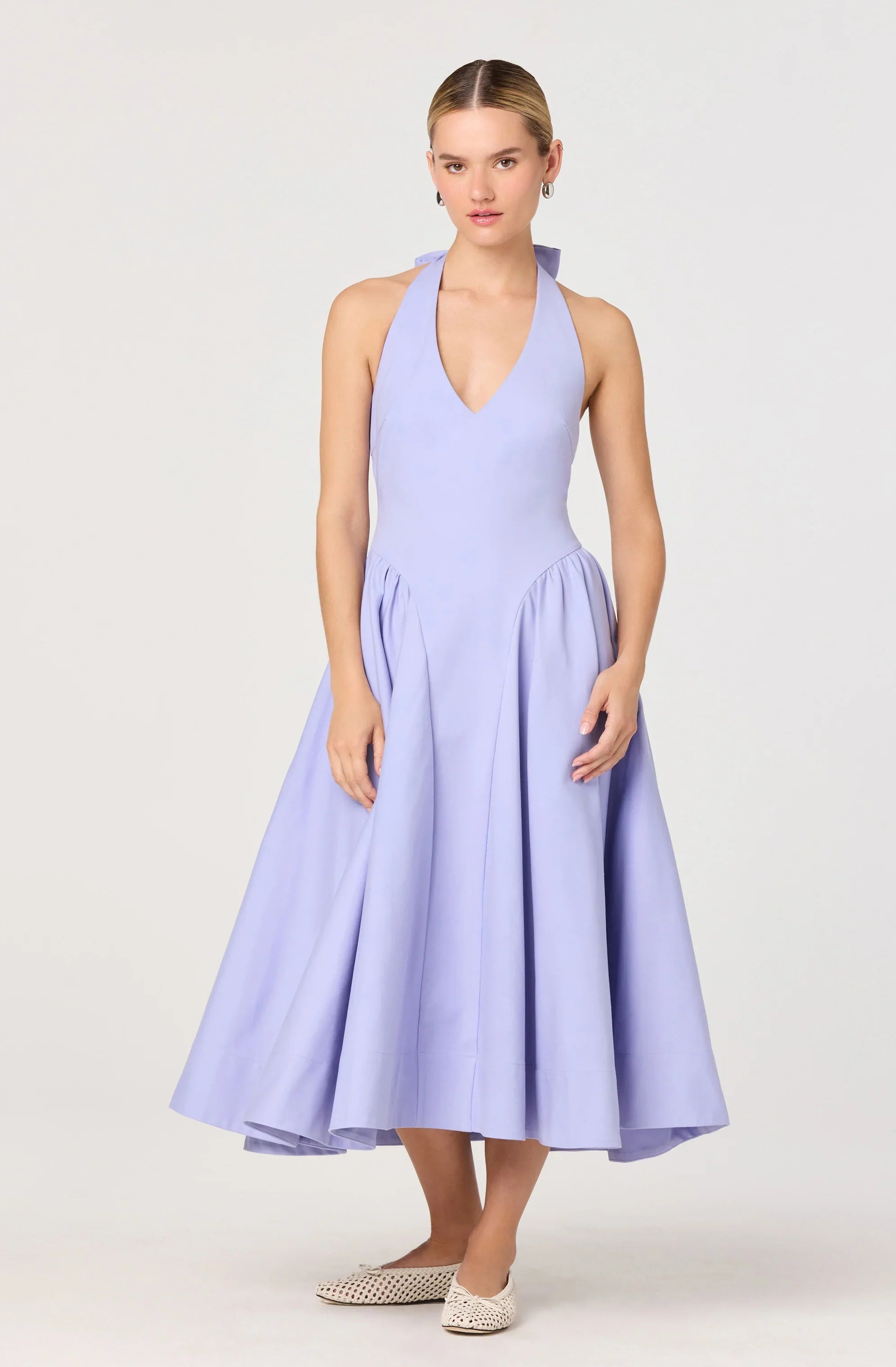 Inixyf Meana Halter Plunge Drop-Waist Midi Dress