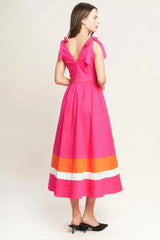 FOREST CHARM FUCHSIA & ORANGE MIDI DRESS