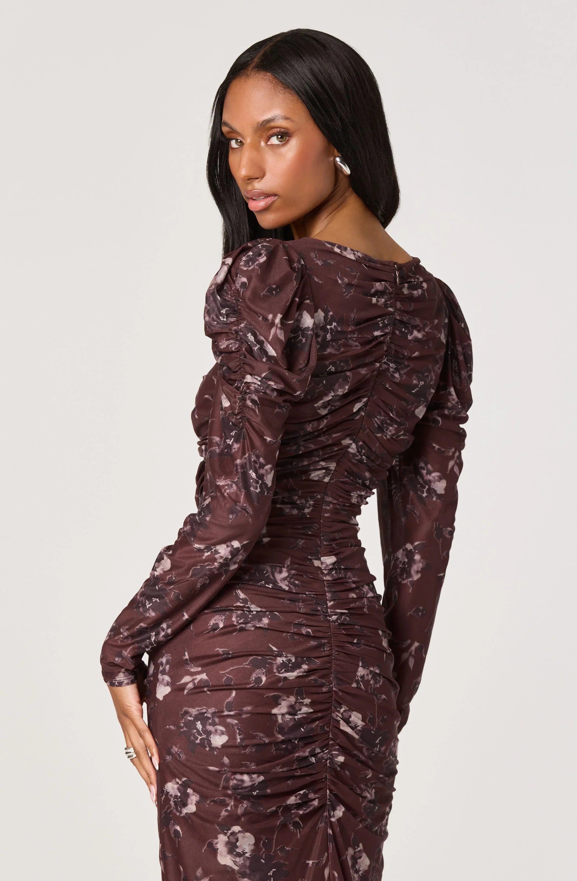 Lbruh Ruched Mesh Midi Dress