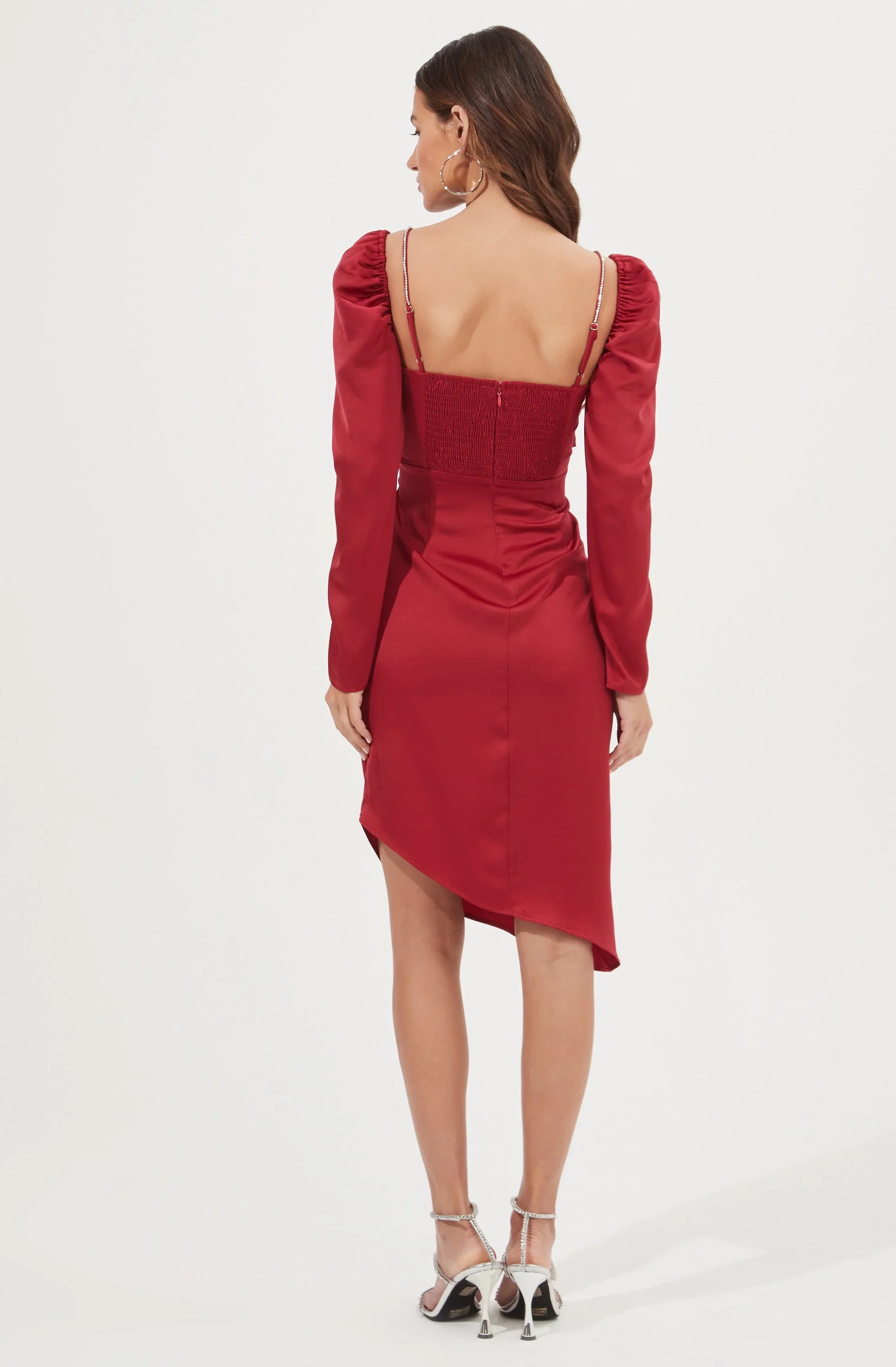 Lbruh Claudina Rhinestone Embellished Satin Long Sleeve Midi Dress