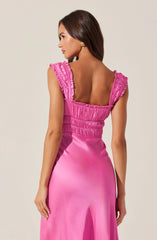Lbruh Enola Satin Smocked Midi Dress