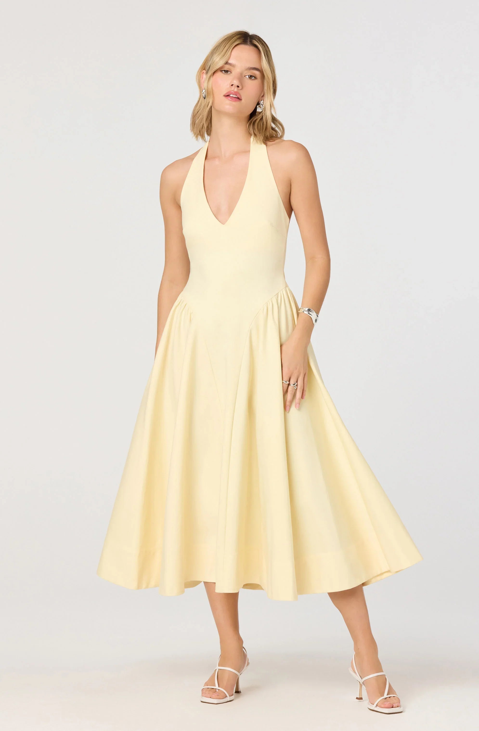 Inixyf Meana Halter Plunge Drop-Waist Midi Dress