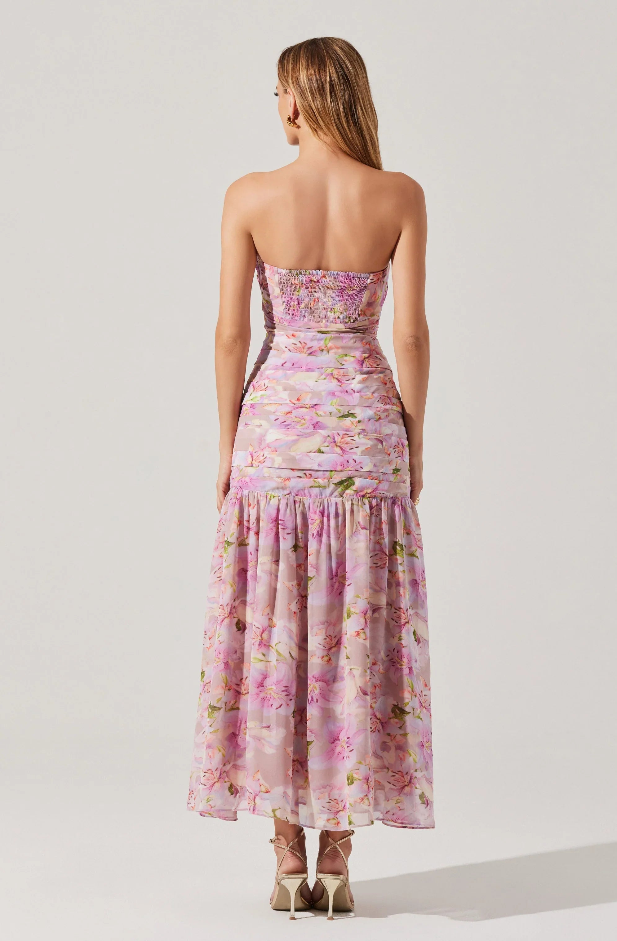 Lbruh Estefany Strapless Pleated Floral Maxi Dress
