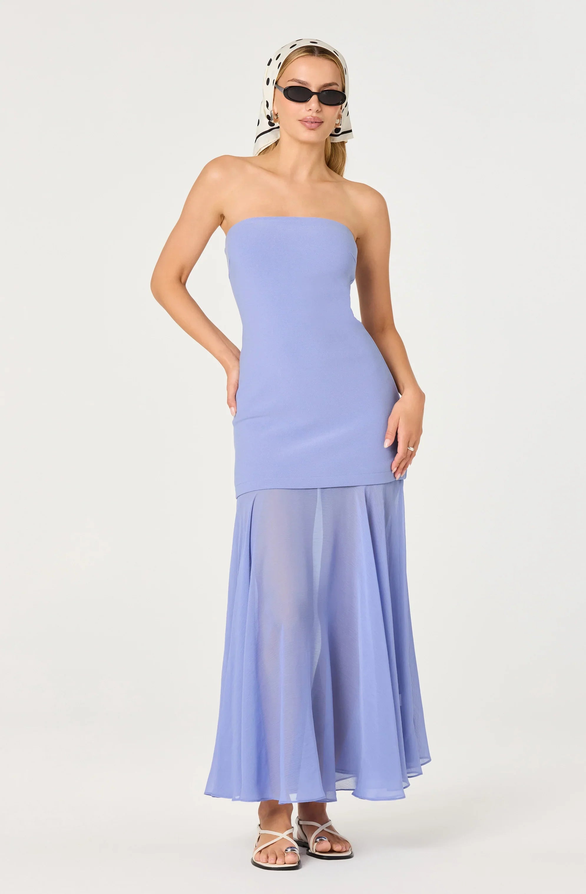 Inixyf Lizet Strapless Mini Dress with Sheer Maxi Overlay