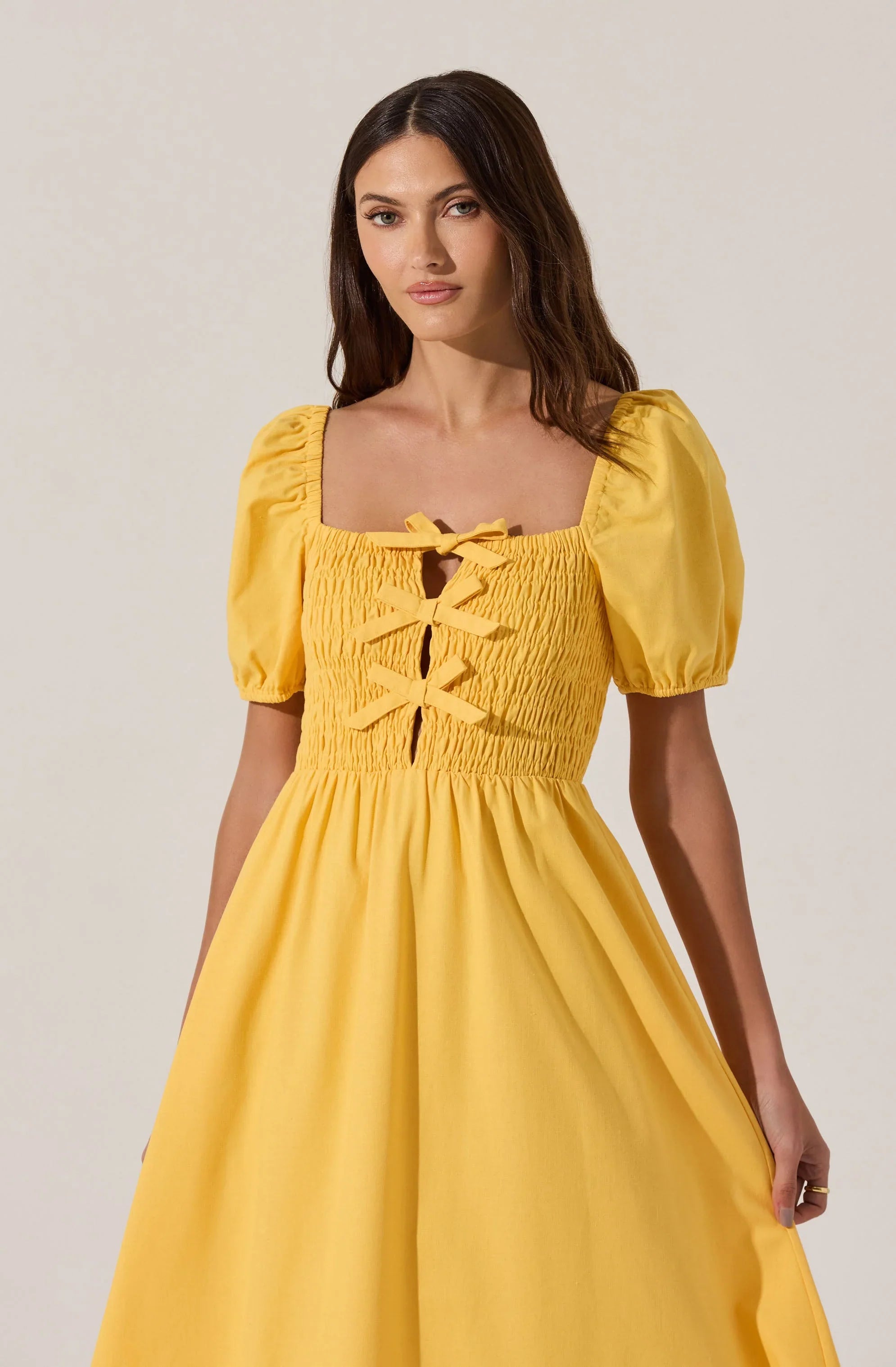 Lbruh Smocked Bow Midi Dress