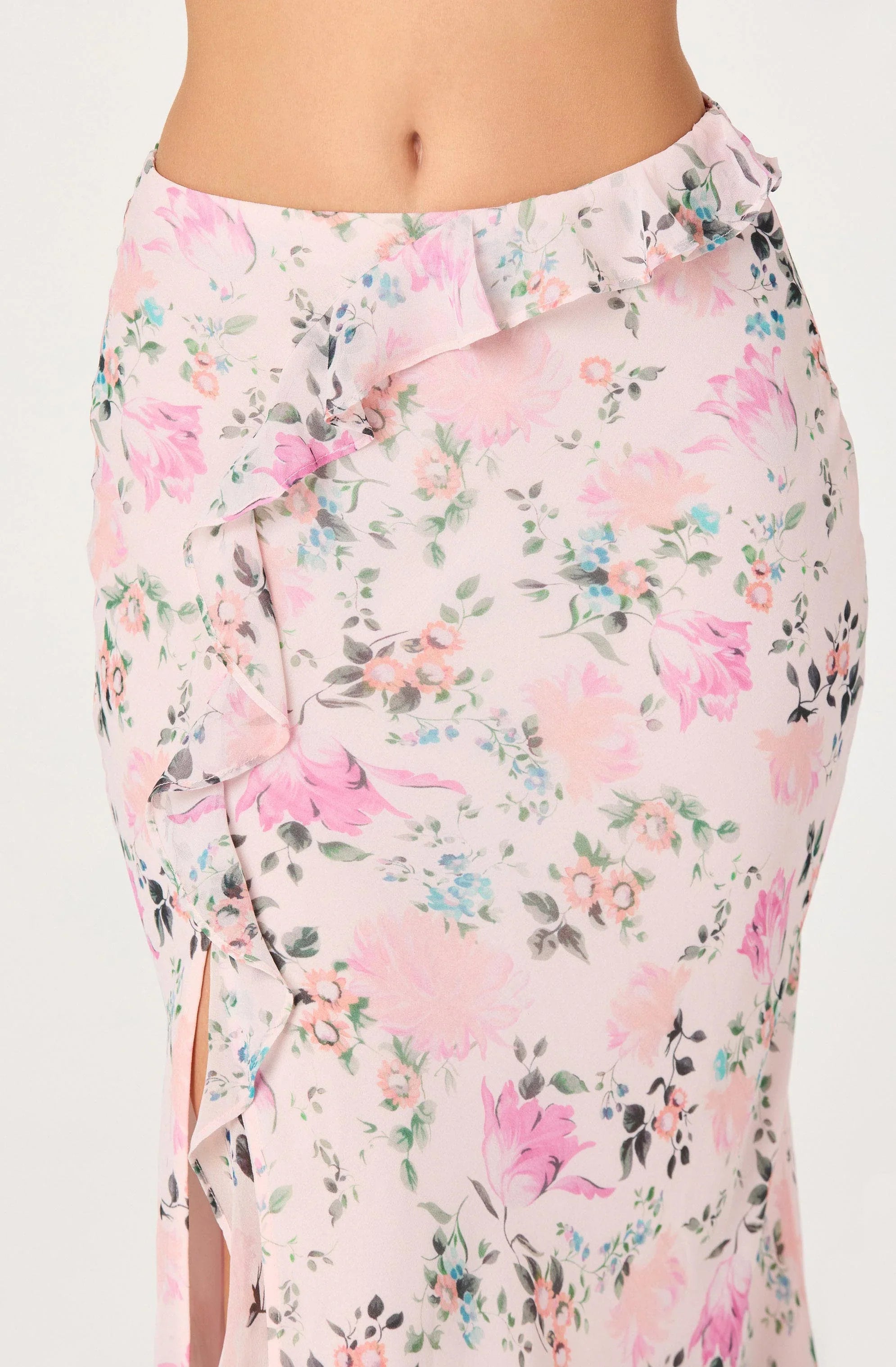 Inixyf Ananda Floral Bias-Cut Ruffle Midi Skirt