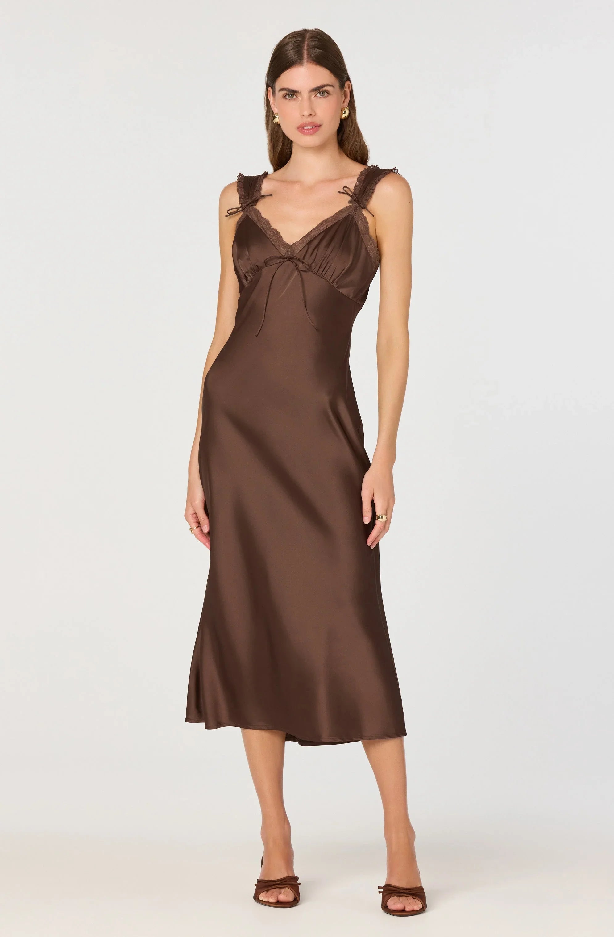 Lbruh Lace Trim Satin Slip Midi Dress