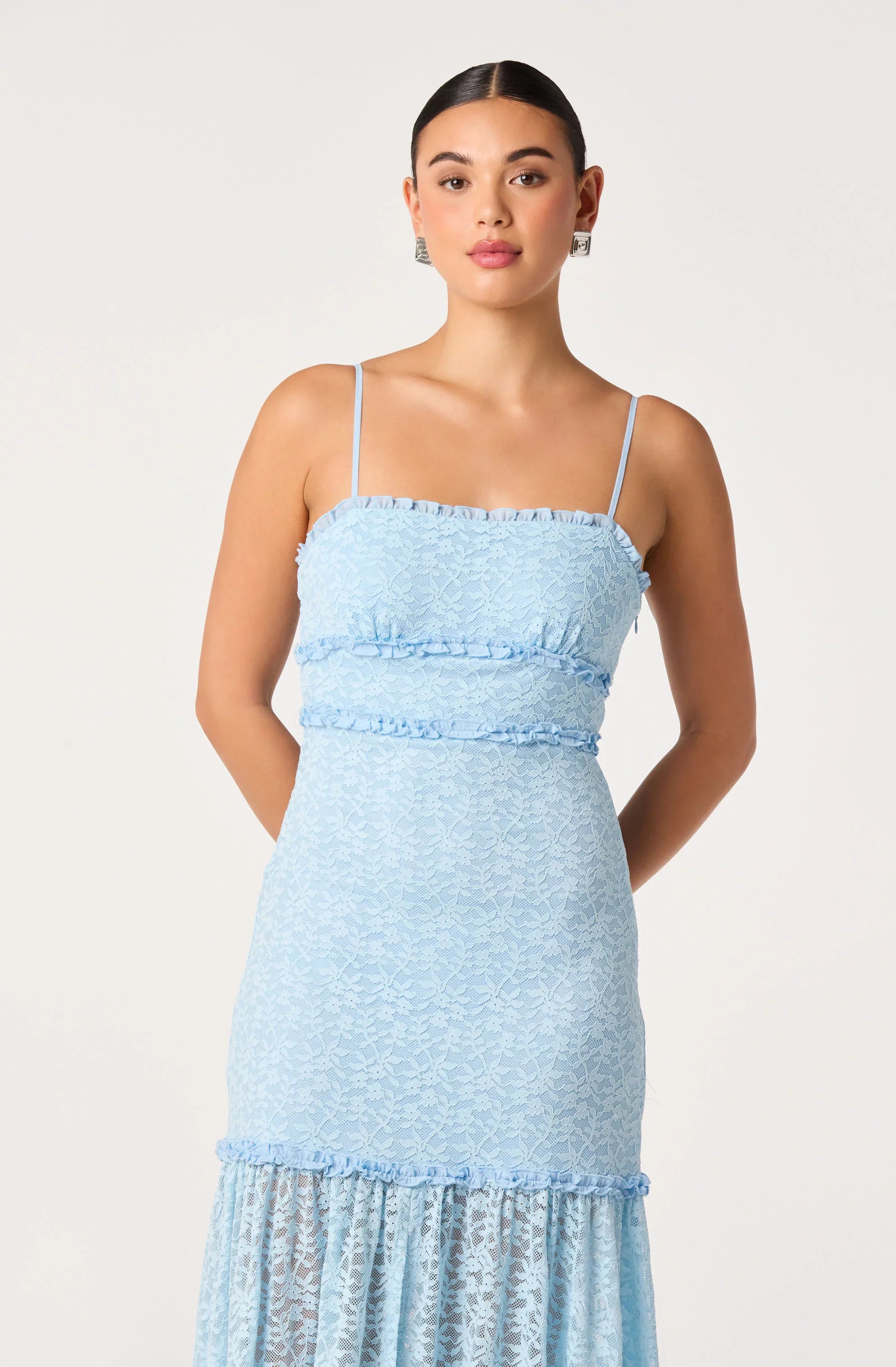 Inixyf Ruffle Tiered Lace Maxi Dress