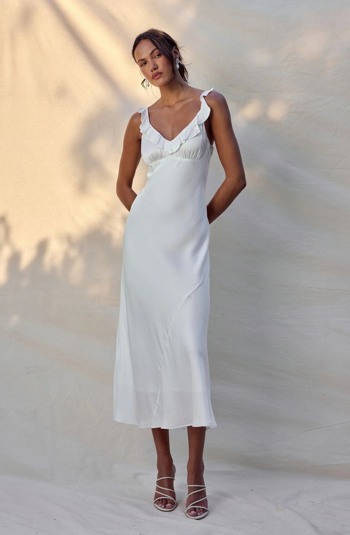 Lbruh Zoie Satin Ruffle Midi Dress