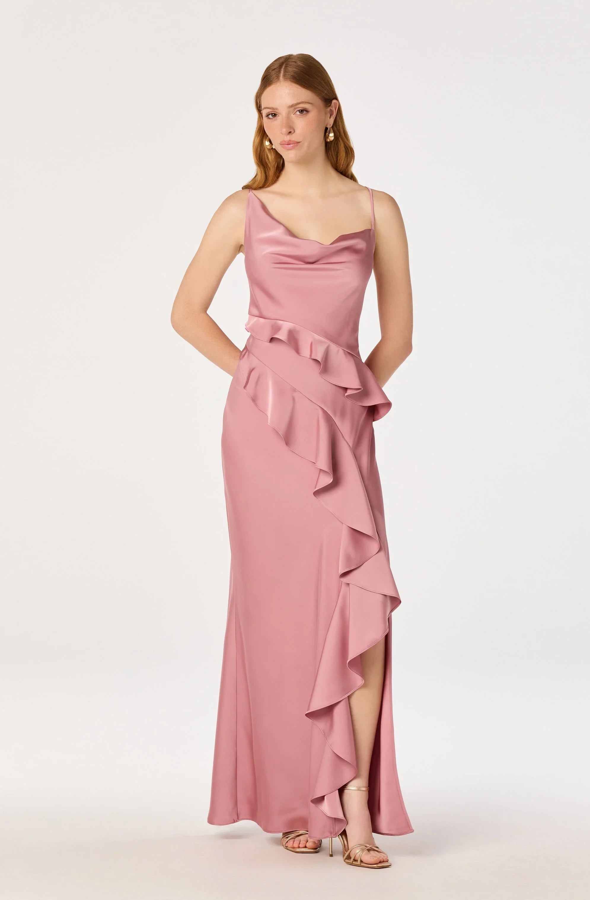 Inixyf Adelina Satin Ruffle Maxi Dress