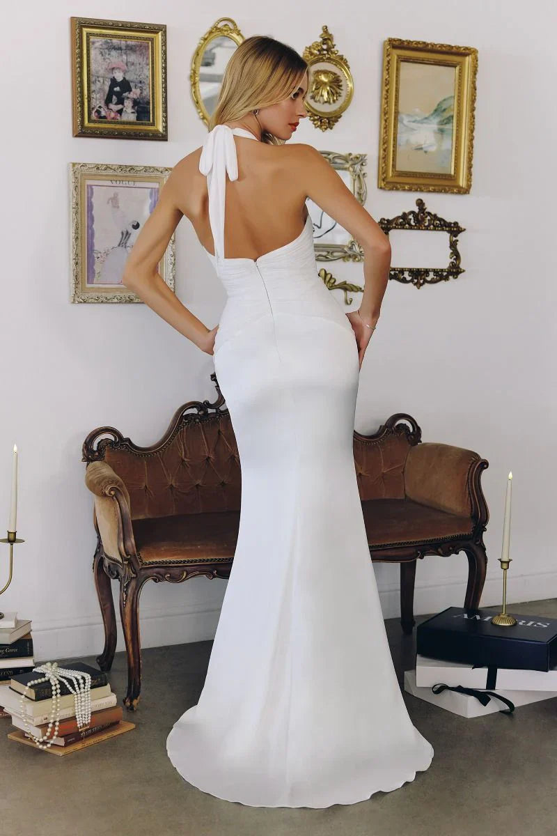 Tessa Gown - Off White Mermaid Halter Satin Gown