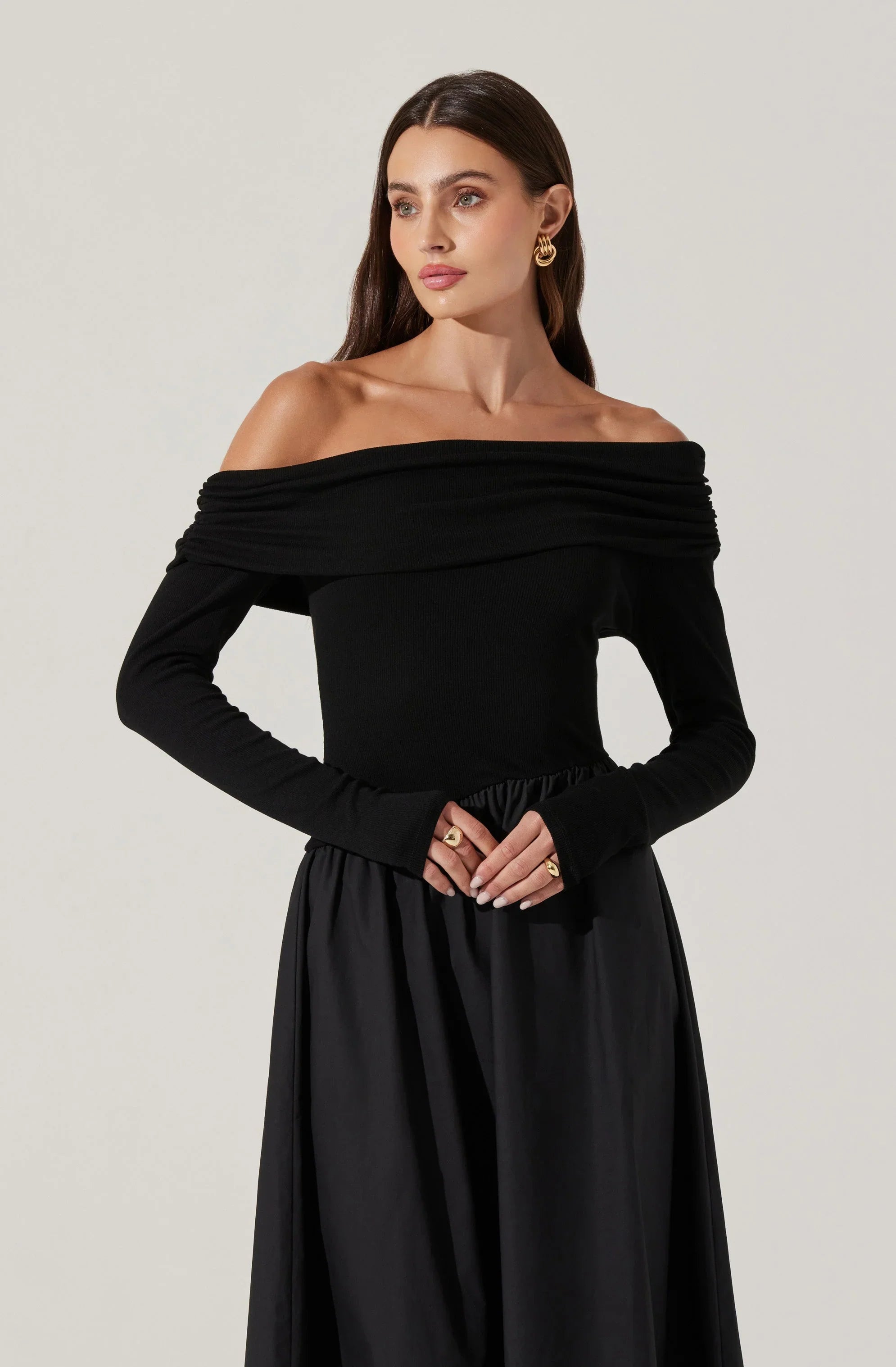 Lbruh Mixed Media Off Shoulder Dress
