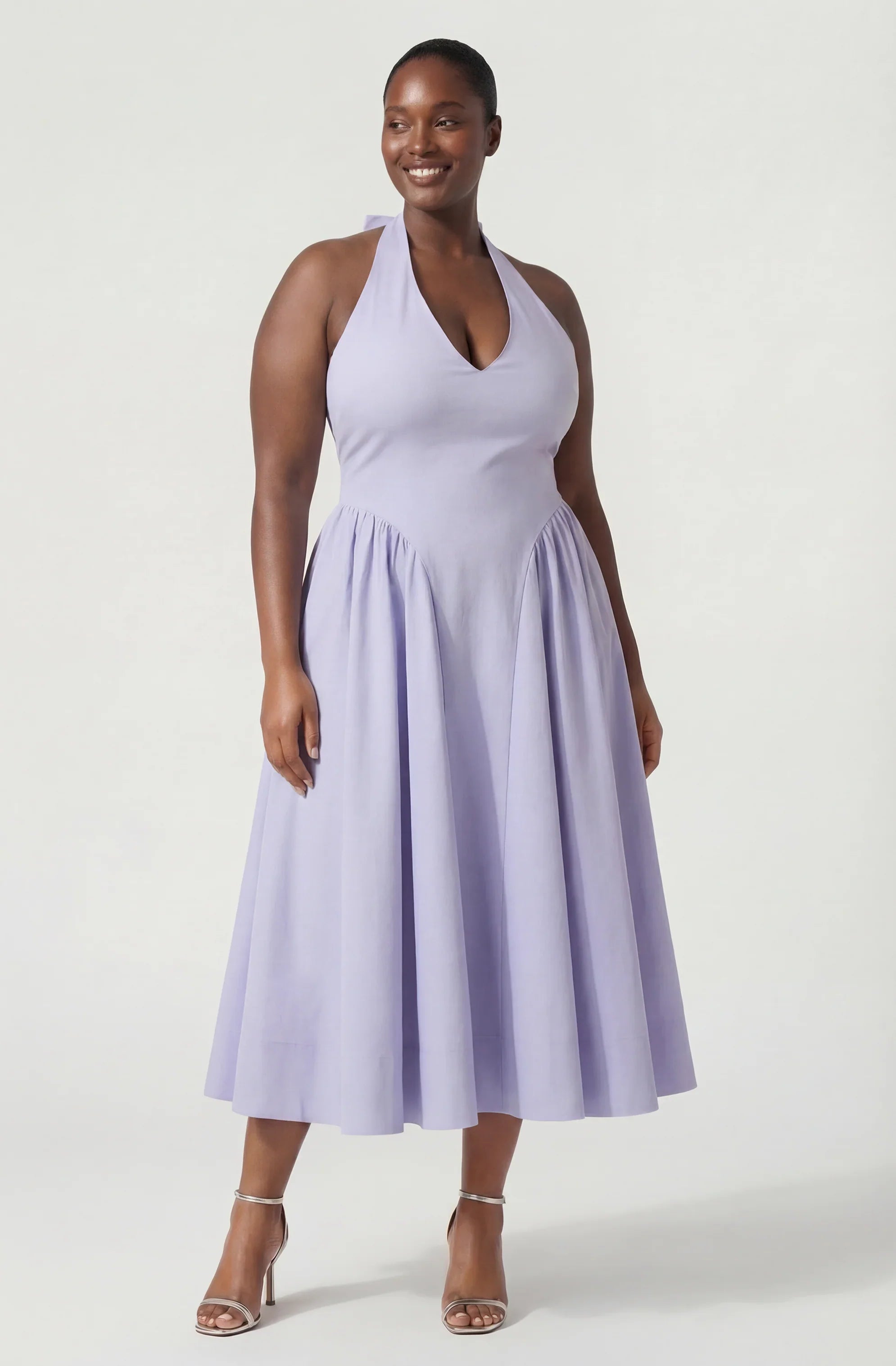 Inixyf Meana Halter Plunge Drop-Waist Midi Dress