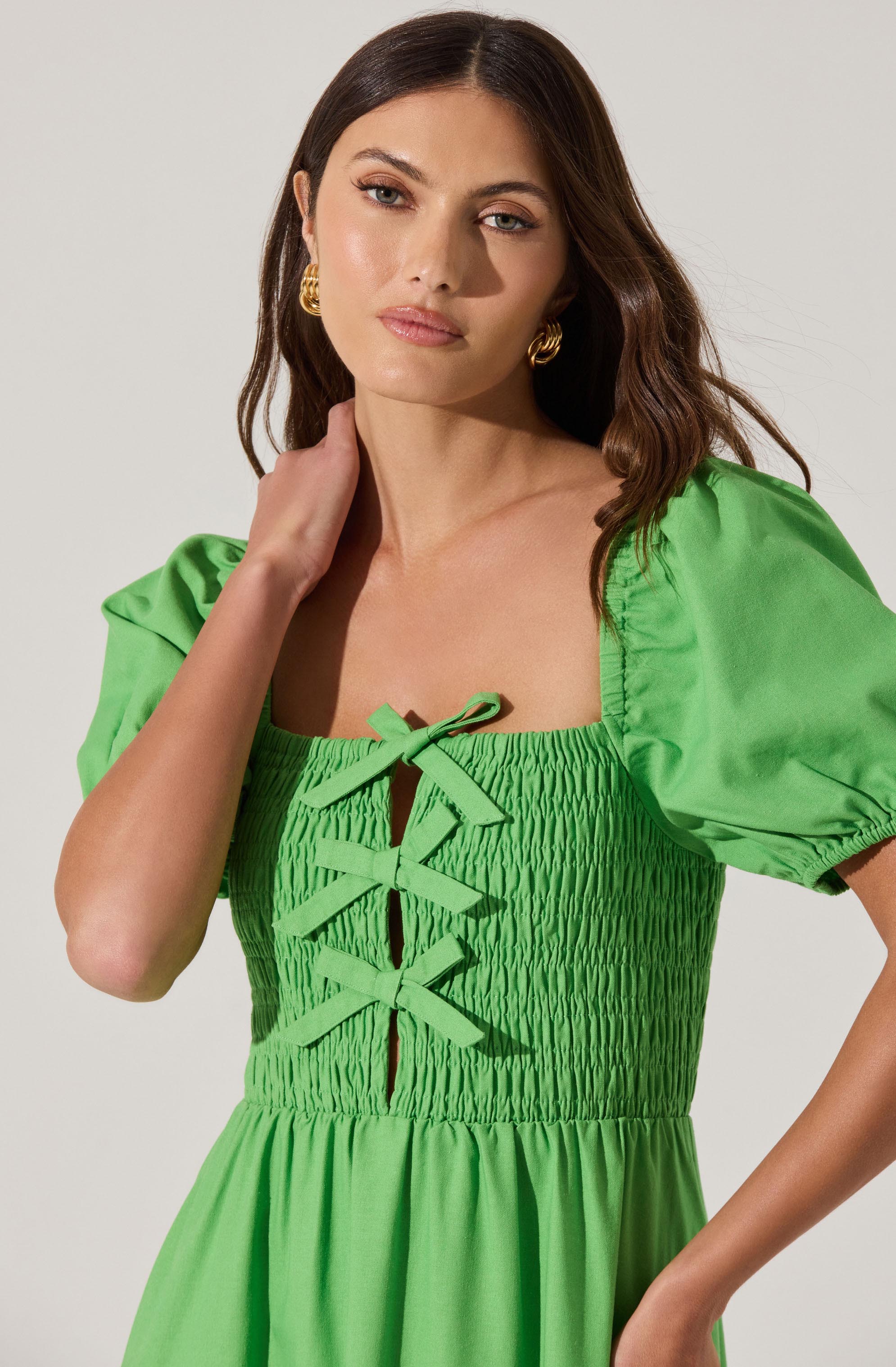 Lbruh Smocked Bow Midi Dress