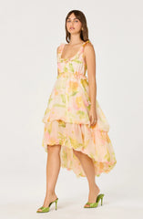 Inixyf Serenidy Floral Ruffle Tiered High-Low Midi Dress