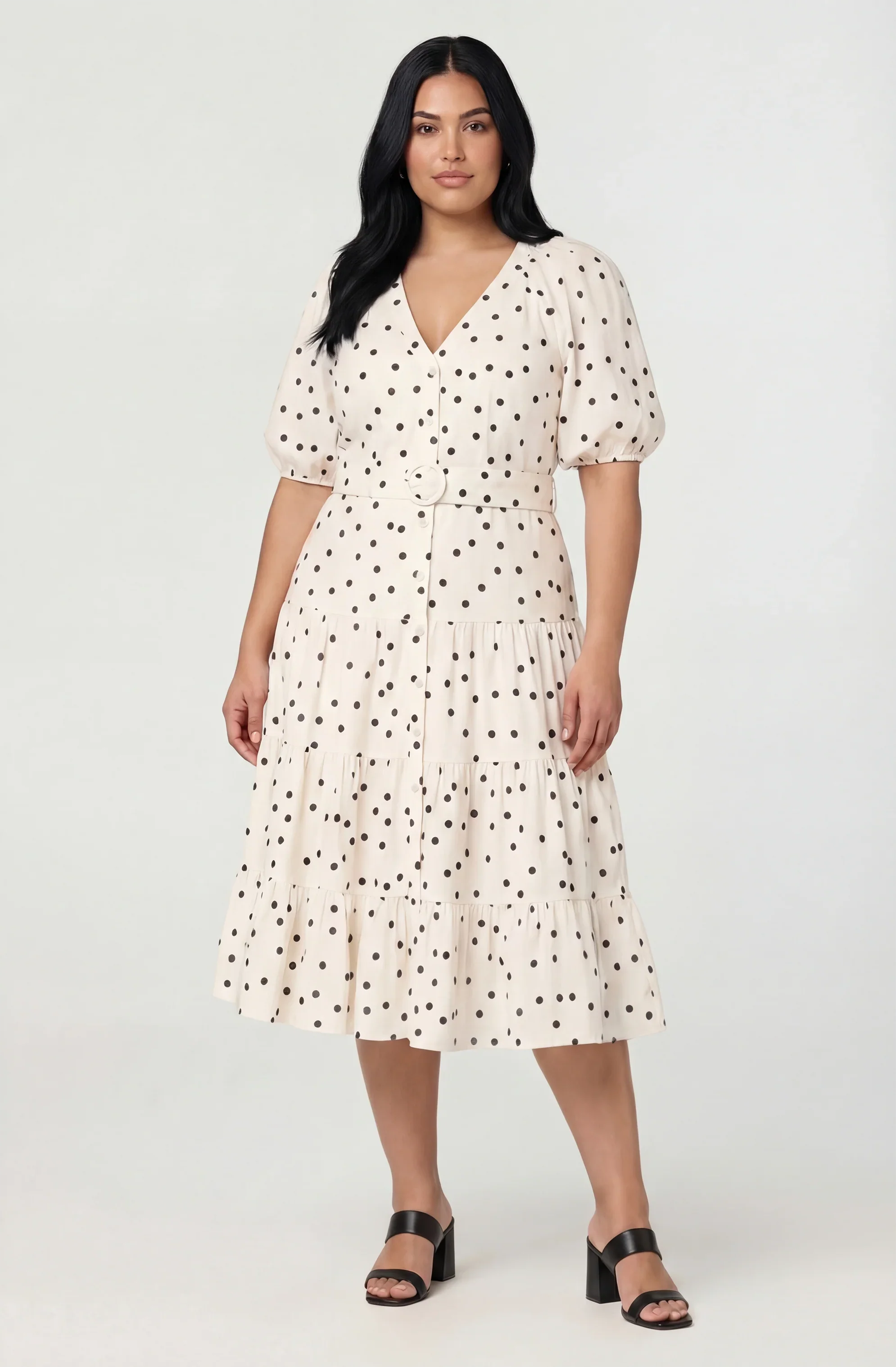 Inixyf Minnie Polka Dot Tiered Midi Dress